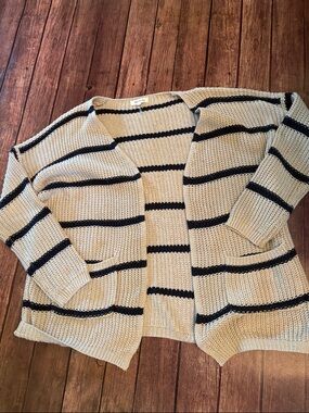 Miracle Cotton Blend Striped Knit Open Cardigan Sz M/L